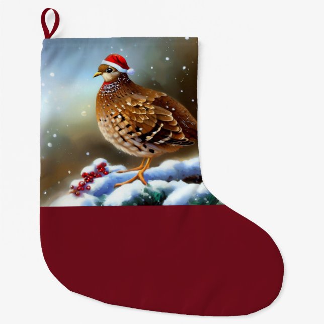 Christmas Partridge 2 Large Christmas Stocking (Front)