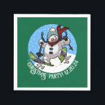 Christmas Party Add The Date Skiing Snowman Napkin<br><div class="desc">Brighten up your xmas gathering with these jolly paper napkins for a Christmas, winter sports or skiing themed party. Use "Personalize this template" to change the "Christmas Party! (plus date)" text to suit your occasion. Featuring an over excited snowman with a carrot nose, dashing downhill through the snow on skis,...</div>