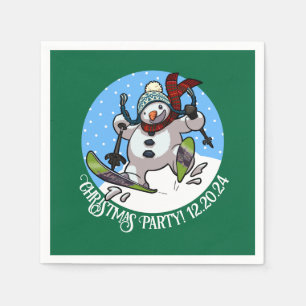 Christmas Party Add The Date Skiing Snowman Napkin