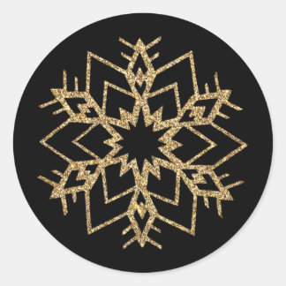 Christmas Party | Black and Gold Snowflakes Classic Round Sticker