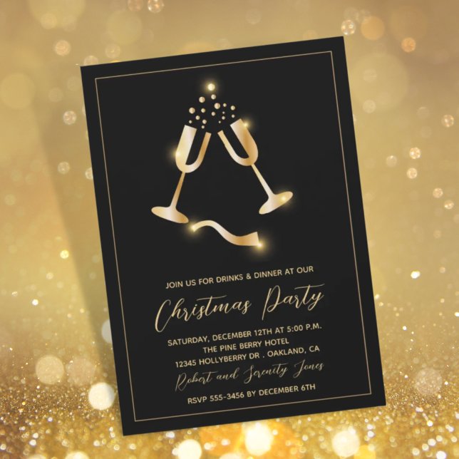 Christmas Party Black Gold Champagne Invitation (Creator Uploaded)