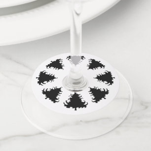 Christmas Party Black Trees Wine Glass Tag
