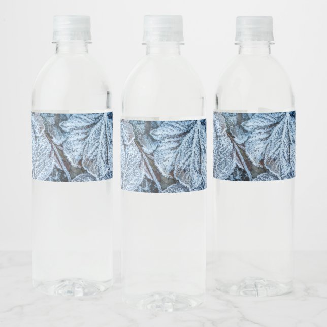 Christmas Party Blue Leaves Snow Holidays Winter Water Bottle Label (Bottles)
