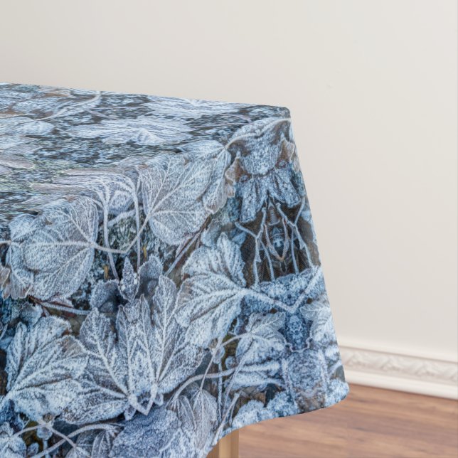 Christmas Party Blue Leaves Snow Winter Holidays Tablecloth (In Situ)