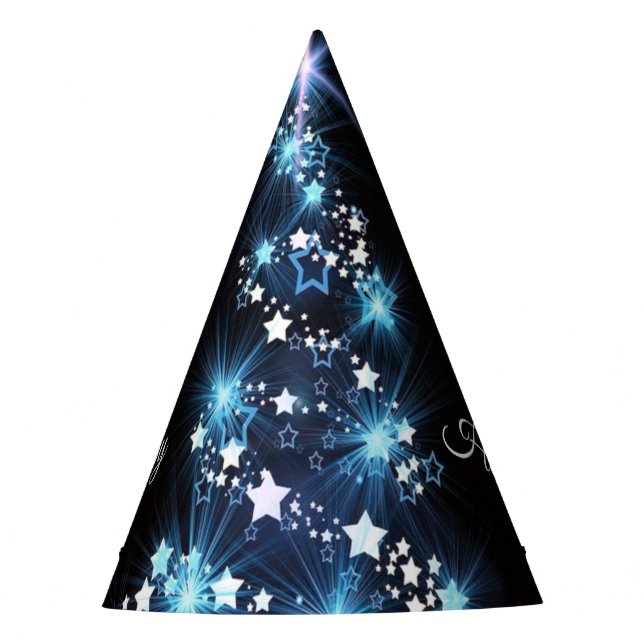 Christmas Party Blue Tree Shiny Black Elegant Hat (Front)