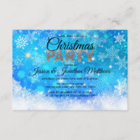 CHRISTMAS PARTY Blue White Snowflakes Snow Glitter