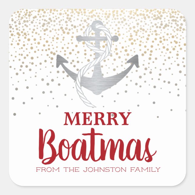 Christmas Party Boat Nautical Anchor Boatmas Square Sticker (Front)