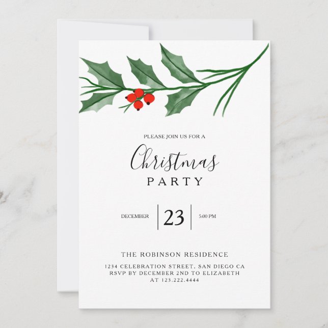 Christmas Party Botanical Modern Invitation (Front)
