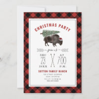 Christmas Party Buffalo Bison Tree Santa Red Plaid