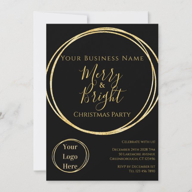 Christmas Party Business Black Gold Invitation (Front)