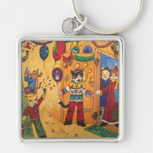 Christmas Party Cats Keychain