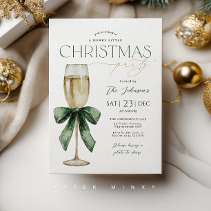 Christmas Party Champange Glass Green Gold  Invitation
