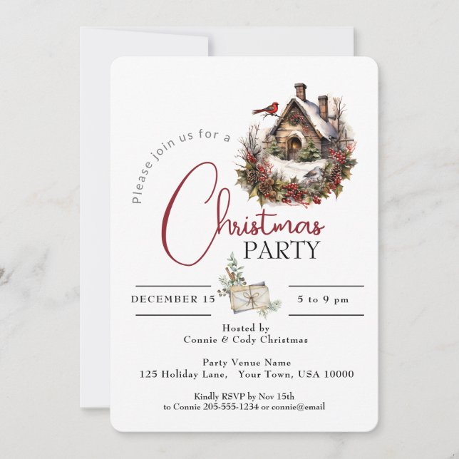 CHRISTMAS PARTY CHRISTMAS BIRD HOUSE INVITATION (Front)