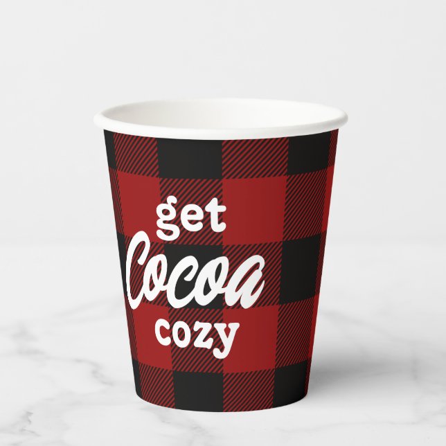 Christmas Party Cocoa Cozy Plaid Logo Paper Cups (Front)