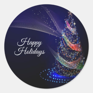 Christmas Party Colorful Tree Navy Blue Rustic Classic Round Sticker
