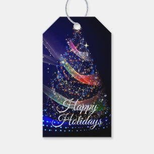 Christmas Party Colorful Tree Navy Blue Rustic Gift Tags