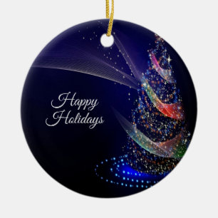 Christmas Party Colourful Tree Navy Blue Rustic Ceramic Ornament