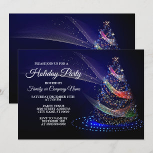 Christmas Party Colourful Tree Navy Blue Rustic Invitation
