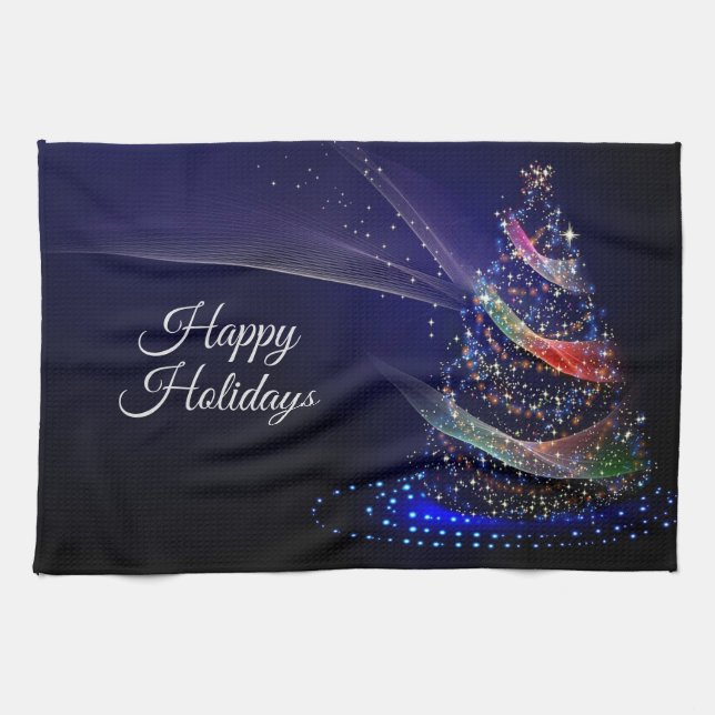 Christmas Party Colourful Tree Navy Blue Rustic Kitchen Towel (Horizontal)