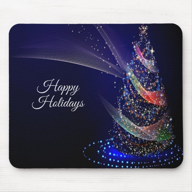 Christmas Party Colourful Tree Navy Blue Rustic Mouse Pad (Front)