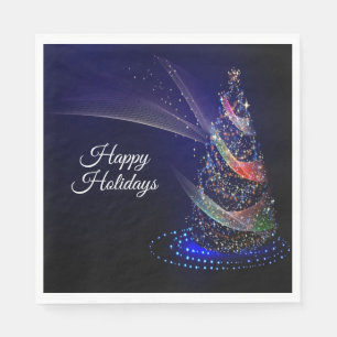 Christmas Party Colourful Tree Navy Blue Rustic Napkin