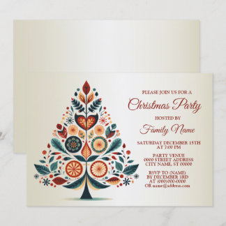 Christmas Party Colourful Tree Scandinavia Folk Ar Invitation