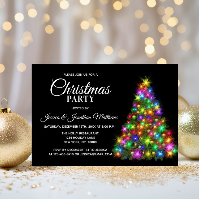 CHRISTMAS PARTY Colourful Twinkle Lights Tree Invitation (CHRISTMAS PARTY Colorful Twinkle Lights Tree Invitation)