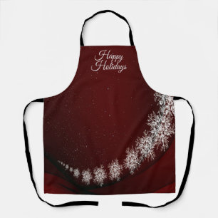 Christmas Party Crystal Snowflakes Red Rustic Apron