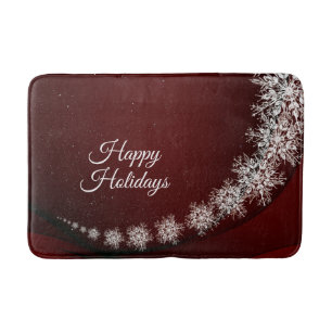 Christmas Party Crystal Snowflakes Red Rustic Bath Mat