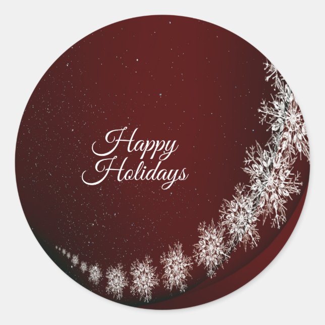 Christmas Party Crystal Snowflakes Red Rustic Classic Round Sticker (Front)
