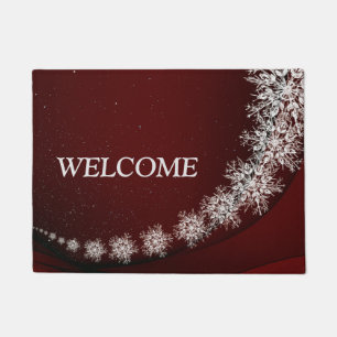 Christmas Party Crystal Snowflakes Red Rustic Doormat
