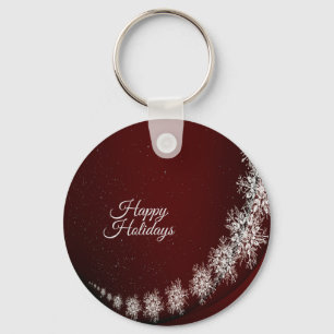 Christmas Party Crystal Snowflakes Red Rustic Keychain