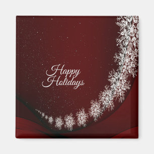 Christmas Party Crystal Snowflakes Red Rustic Magnet