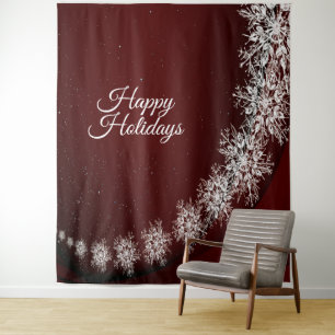 Christmas Party Crystal Snowflakes Red Rustic Tapestry