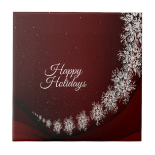 Christmas Party Crystal Snowflakes Red Rustic Tile