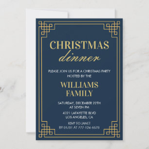 Christmas Party Dinner Navy Gold Invitation