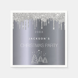 Christmas party dinner silver glitter trees forest napkin