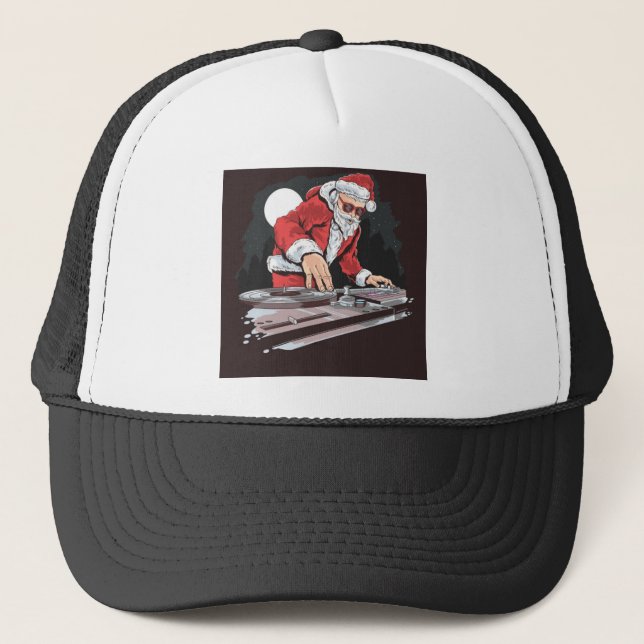 Christmas Party DJ Santa Claus Turntable Dance Trucker Hat (Front)
