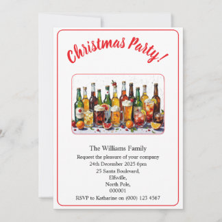 Christmas Party Drinks And Cocktails Colour Xmas Invitation