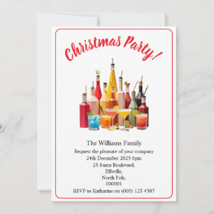 Christmas Party Drinks And Cocktails White Xmas Invitation