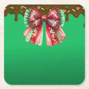 Christmas Party Drip Bling Festive Merry Xmas Ligh Square Paper Coaster