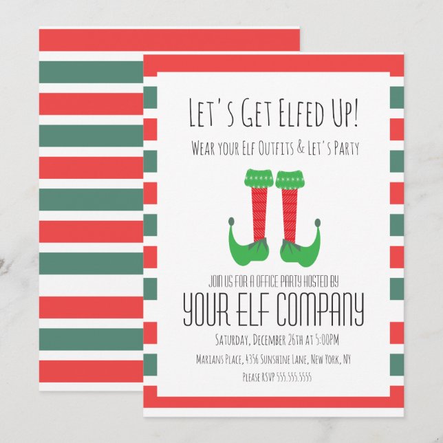 Christmas Party Elf Costume Office Company Event Invitation (Front/Back)