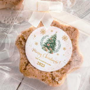 Christmas Party Favors   Blush Gold Snowflakes Classic Round Sticker