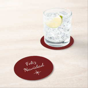 Christmas Party Feliz Navidad Snowflake Simple Red Round Paper Coaster