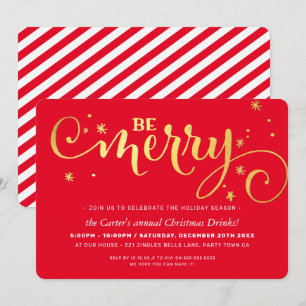 CHRISTMAS PARTY festive fun typography BE MERRY Holiday Card