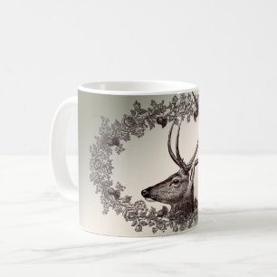 Christmas Party Floral Reindeer Golden Winter Coffee Mug