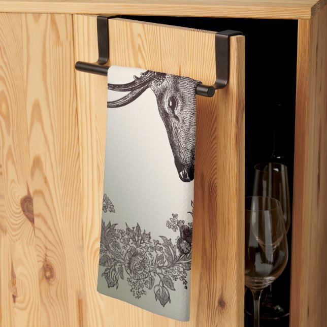 Christmas Party Floral Reindeer Golden Winter Kitchen Towel (Thirds Fold)