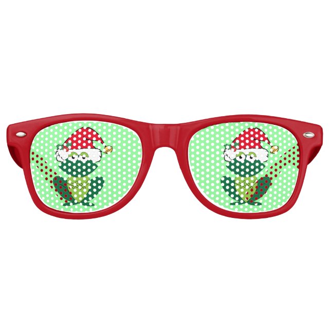 Christmas Party Frog Santa Green Red Retro Sunglasses (Front)