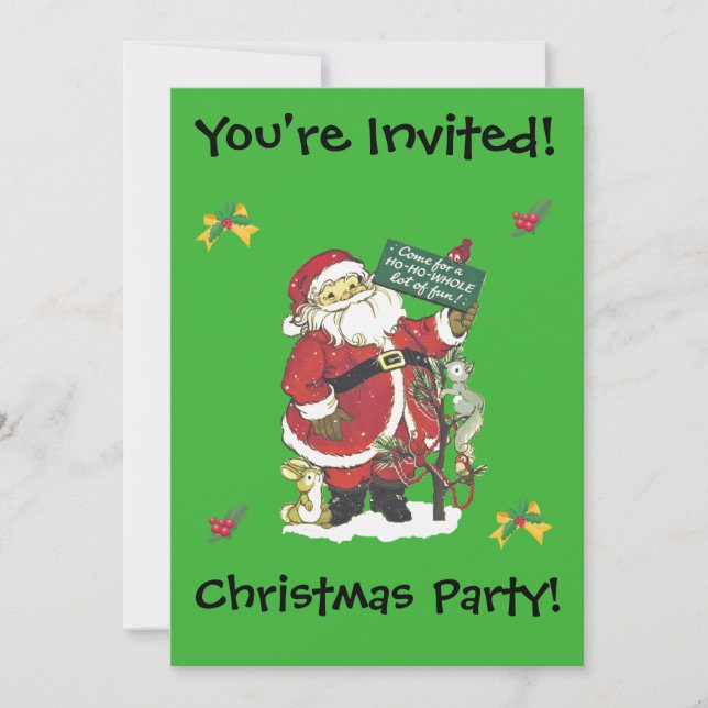 Christmas Party Fun Santa Tree Little Animals Invitation (Front)
