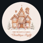 Christmas Party Gingerbread House Sticker<br><div class="desc">Christmas Party Gingerbread House personalized round sticker will be a great addition to your party favours or invitation envelopes. Designed with a beautiful Gingerbread house on a snowy background. Matching items in our</div>